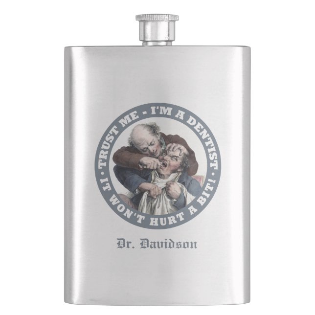 DENTIST humor custom monogram flask (Front)
