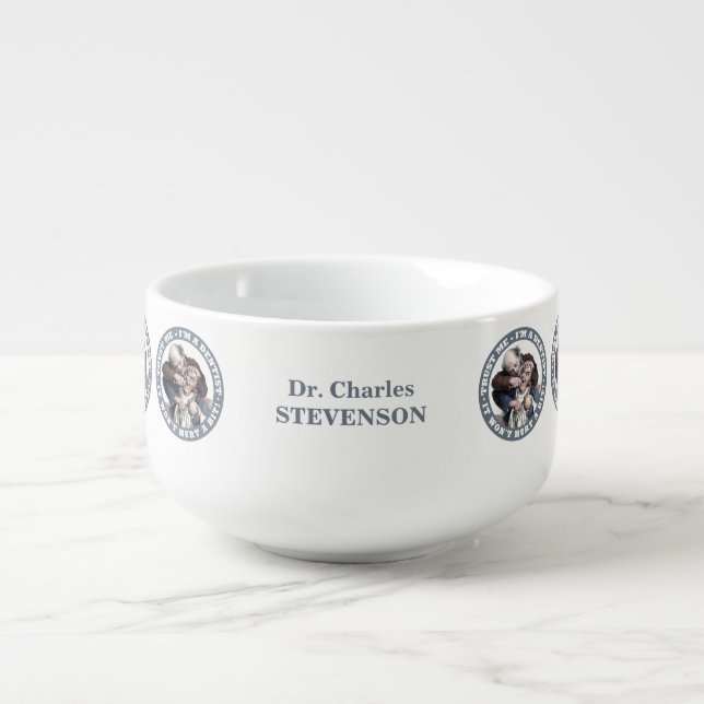 DENTIST humor custom monogram soup mug (Front)