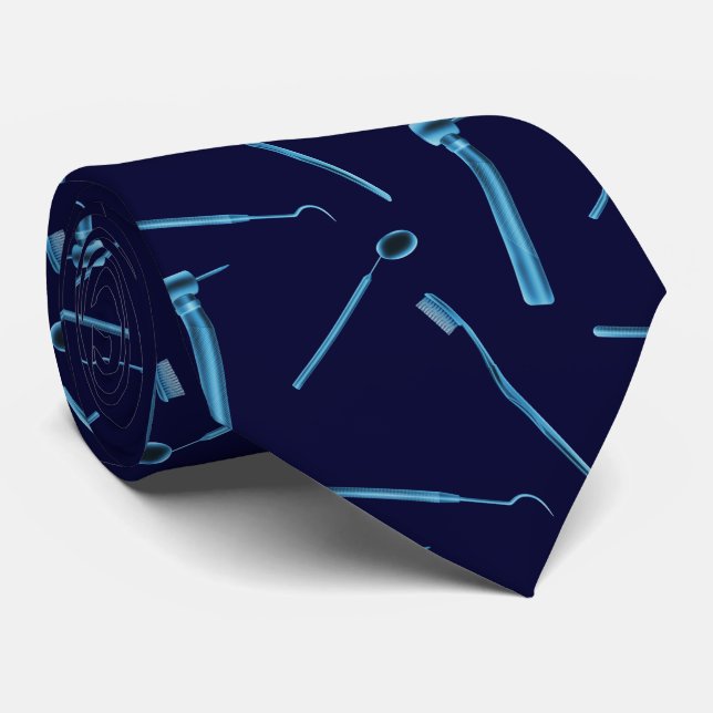 Dentist Hygienist Dental Tools Navy Blue Neck Tie (Rolled)