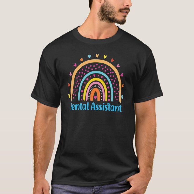 Dentist Hygienist Leopard Boho Rainbow Dental Assi T-Shirt (Front)