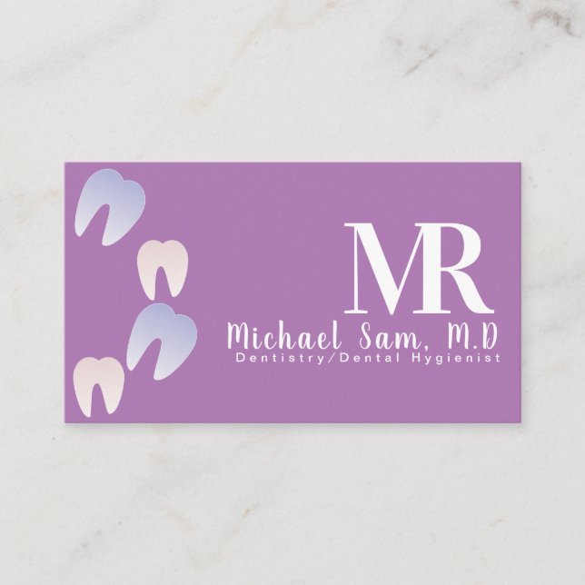 Dentist Hygienist MD Ombre Tooth Logo Business Card (Front)