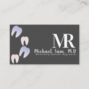 Dentist Hygienist Ombre Tooth Logo Gray Business Card