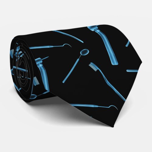 Dentist Hygienist Xray Dental Tools Black Neck Tie