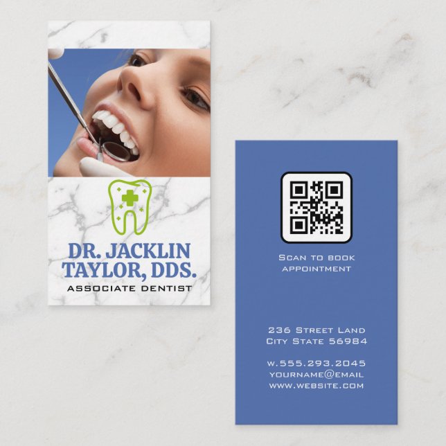 Dentist Inspecting Teeth | Tooth Aid Logo Business Card (Front/Back)