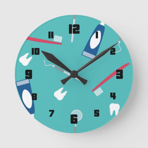 Dentist Instruments Seamless Pattern Round Clock