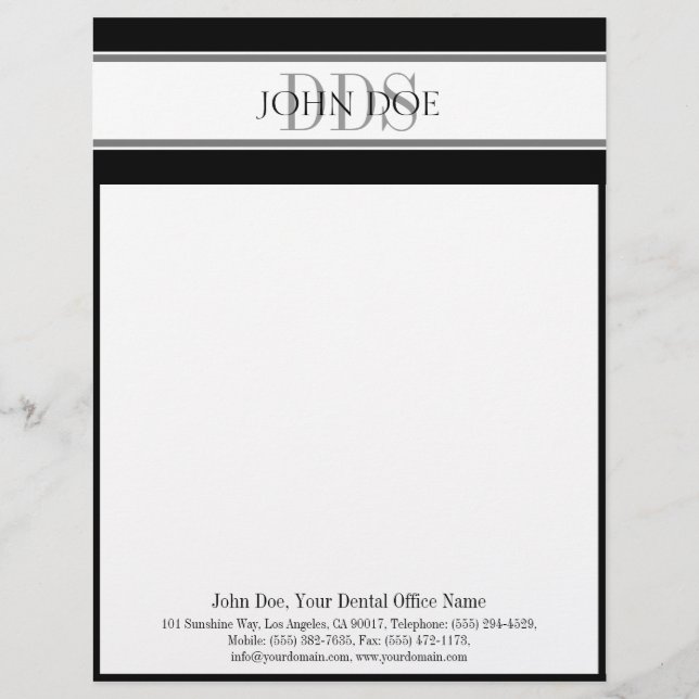 Dentist Letterhead Silver DDS Matches BusinessCard (Front)