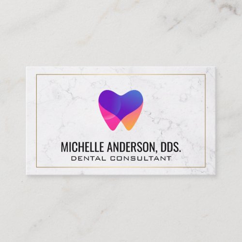 Dentist Logo Colorful  Marble Business Card