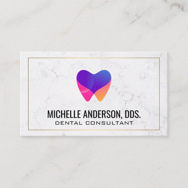 Dentist Logo Colorful | Marble Business Card (Front)