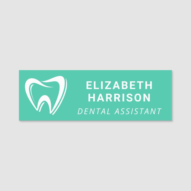 Dentist Logo Dental Office Green Name Tag (Front)