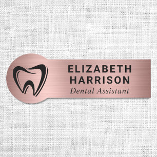 Dentist Logo Dental Office Rose Gold Name Tag