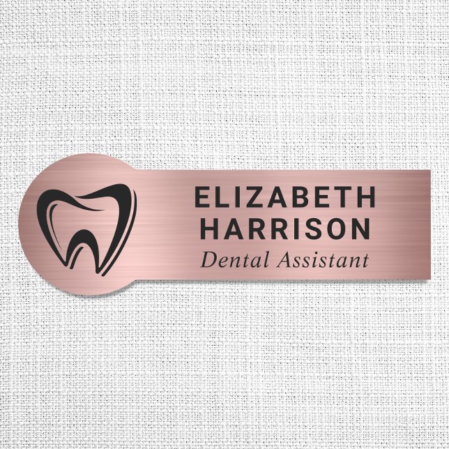 Dentist Logo Dental Office Rose Gold Name Tag (Creator Uploaded)