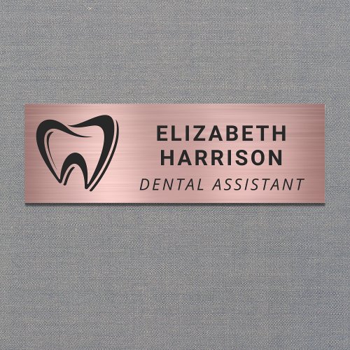 Dentist Logo Dental Office Rose Gold Name Tag
