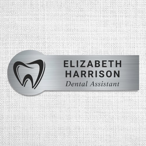 Dentist Logo Dental Office Silver Name Tag
