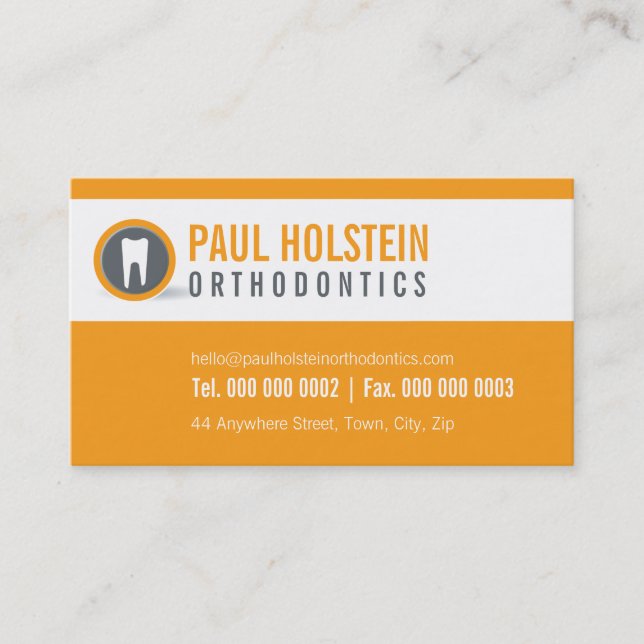 DENTIST LOGO modern dental tooth logo orange Business Card (Front)