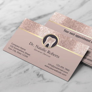 Dentist Luxury Rose Gold Glitter Blush Dental Appointment Card