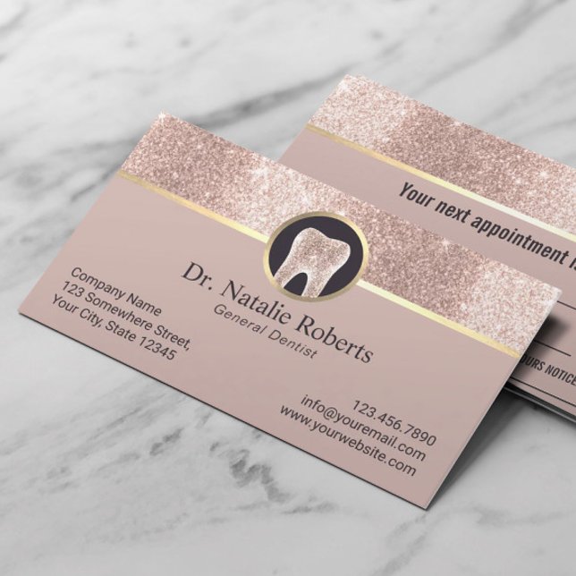 Dentist Luxury Rose Gold Glitter Blush Dental Appointment Card (Creator Uploaded)