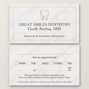 Dentist Marble Gold Tooth Dental Appointment Business Card