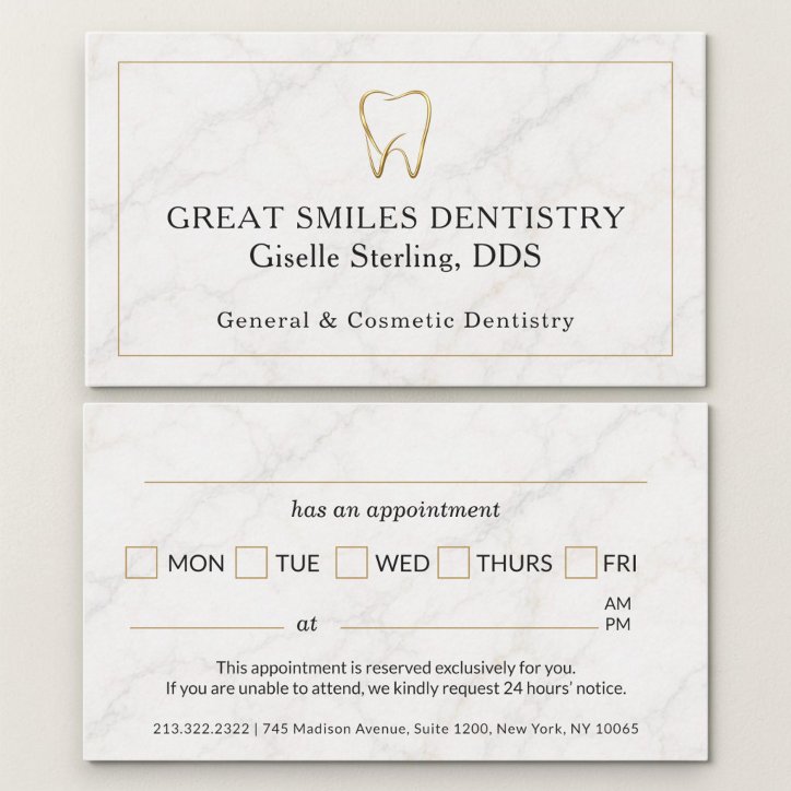Dentist Marble Gold Tooth Dental Appointment Business Card