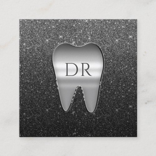 Dentist Metal Tooth Logo Black Glitter Dental Square Business Card