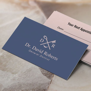 Dentist Minimal Dental Logo Navy Pink Appointment Card