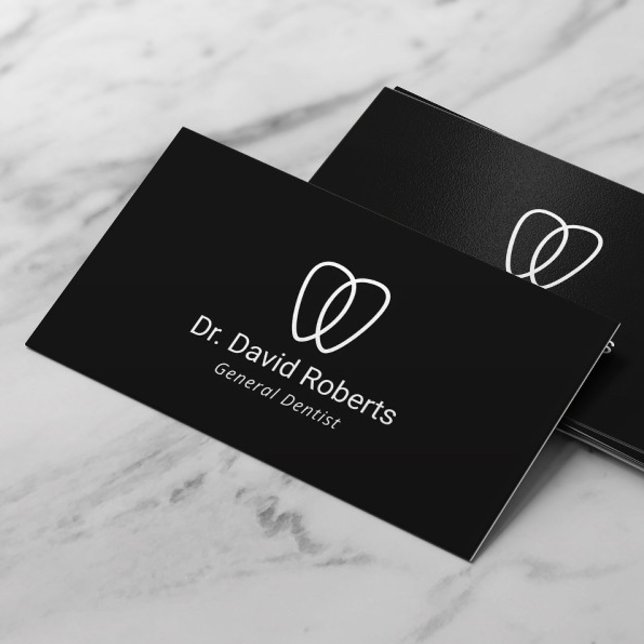 Dentist Minimalist Tooth Logo Dental Care Black Business Card (Creator Uploaded)