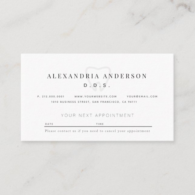 Dentist Minimalist White Appointment Card (Front)