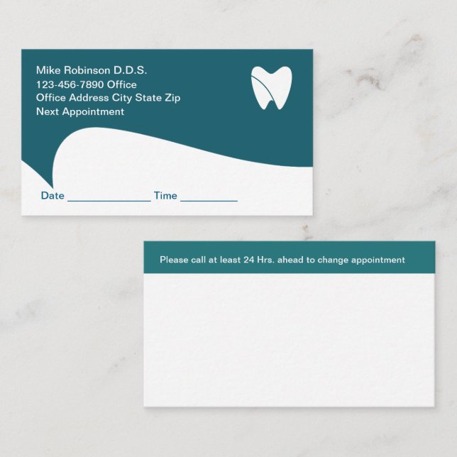Dentist Modern Appointment Reminder Business Cards (Front/Back)