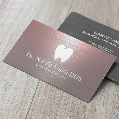Dentist Modern Brushed Rose Gold Dental Office Business Card