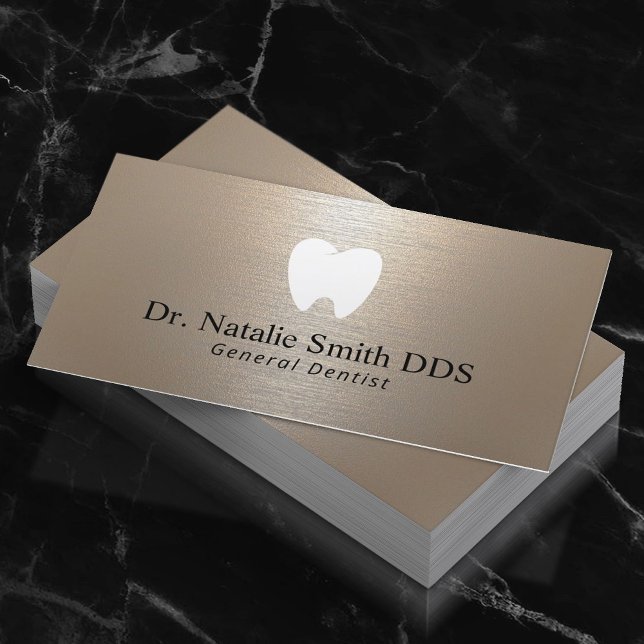 Dentist Modern Brushed Shimmer Gold Dental Office Business Card (Creator Uploaded)