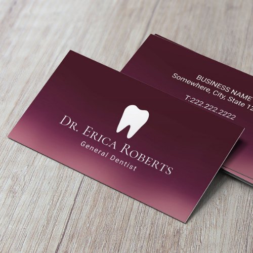 Dentist Modern Burgundy Red Ombre Dental Office Business Card