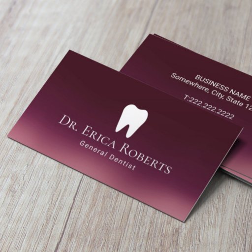 Customizable Dentist Modern Burgundy Red Ombre Dental Office Business Card
