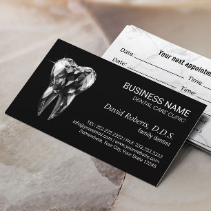 Dentist Modern Diamond Tooth Black Dental Office Appointment Card
