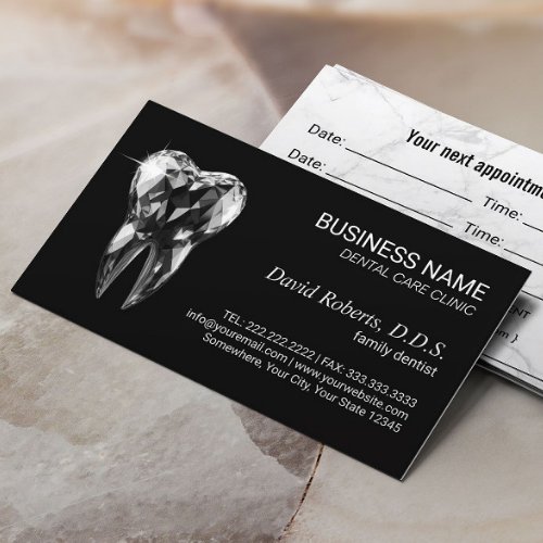 Dentist Modern Diamond Tooth Black Dental Office Appointment Card