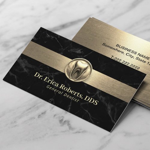 Dentist Modern Gold 3D Tooth Black Dental Office Business Card