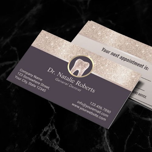 Dentist Modern Gold Border Tooth Logo Dental Appointment Card
