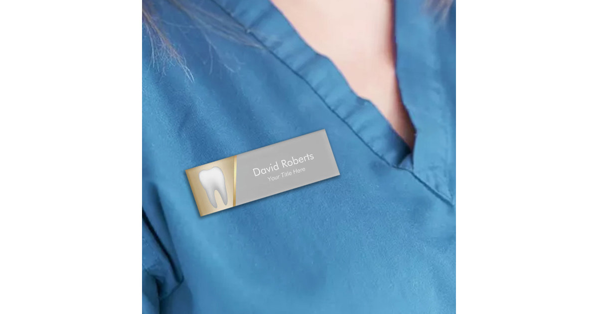 Dentist Modern Gold & Grey Dental Assistant Name Tag Zazzle