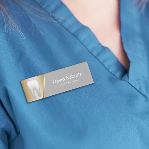 Dentist Modern Gold  Grey Dental Assistant Name Tag