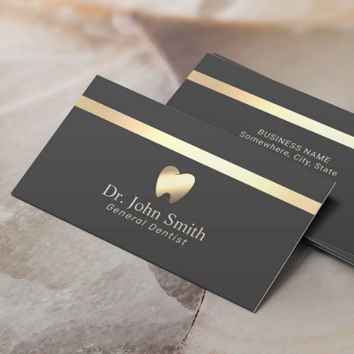 Dentist Modern Gold Stripe Dark Gray Dental Care Business Card