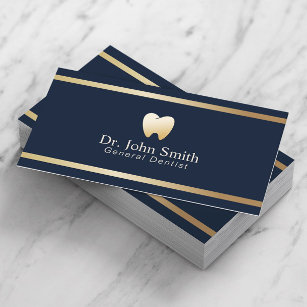 Dentist Modern Gold Stripe Navy Blue Dental Office Business Card