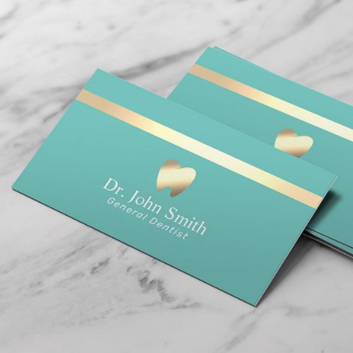 Dentist Modern Gold Stripe Turquoise Dental Care Business Card