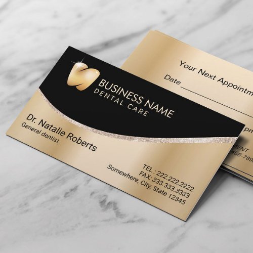 Dentist Modern Gold Tooth Logo Dental Care Appointment Card