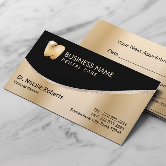 Dentist Modern Gold Tooth Logo Dental Care Appointment Card (Creator Uploaded)
