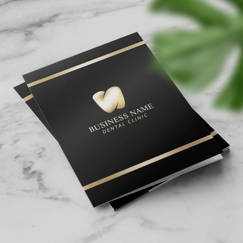 Dentist Modern Gold Tooth Logo Dental Office Pocket Folder