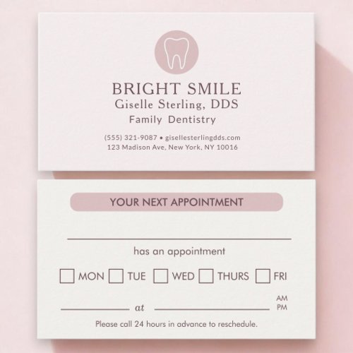 Dentist Modern Light Blush Pink Appointment Card