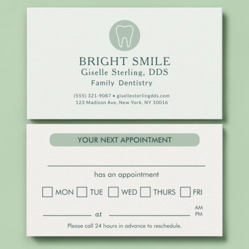 Dentist Modern Light Green Appointment Card