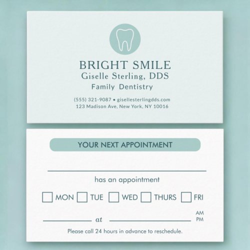 Dentist Modern Light Turquoise Appointment Card