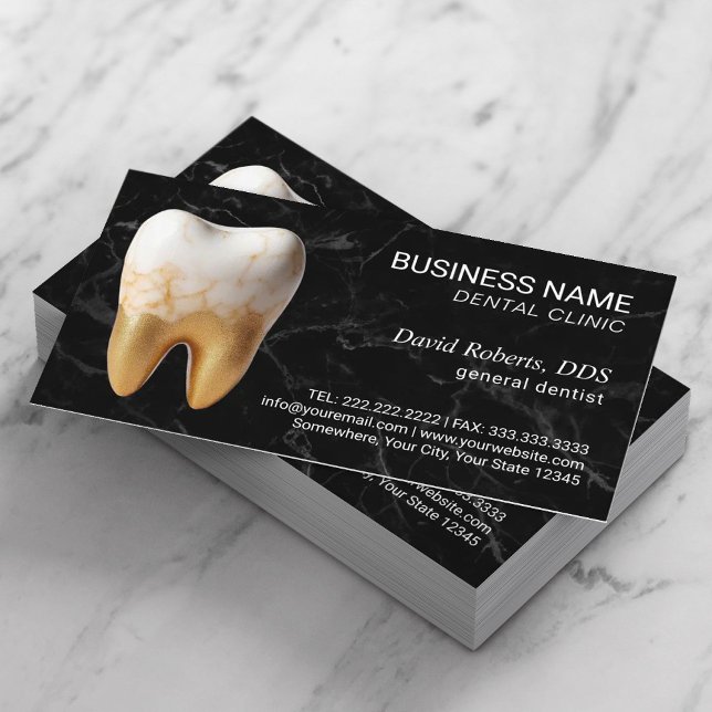 Dentist Modern Marble Gold Tooth Dental Care Appointment Card (Creator Uploaded)