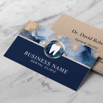 Dentist Modern Navy Blue & Gold Dental Office Business Card by cardfactory at Zazzle