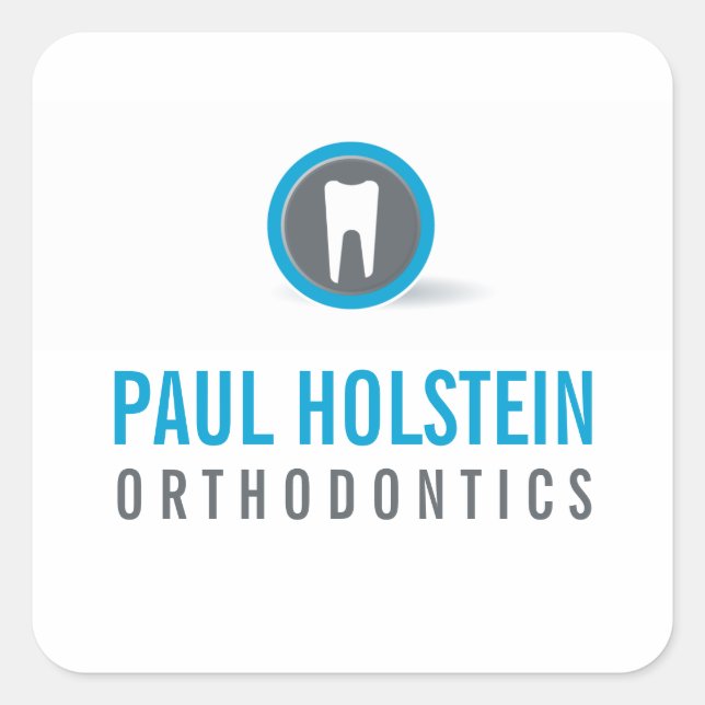 DENTIST modern professional tooth logo gray blue Square Sticker (Front)