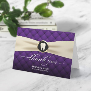 Dentist Modern Purple Ivory Ribbon Dental Letterpress Thank You Card